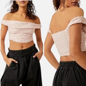 Free People Light Pink Off-Shoulder Crop Top